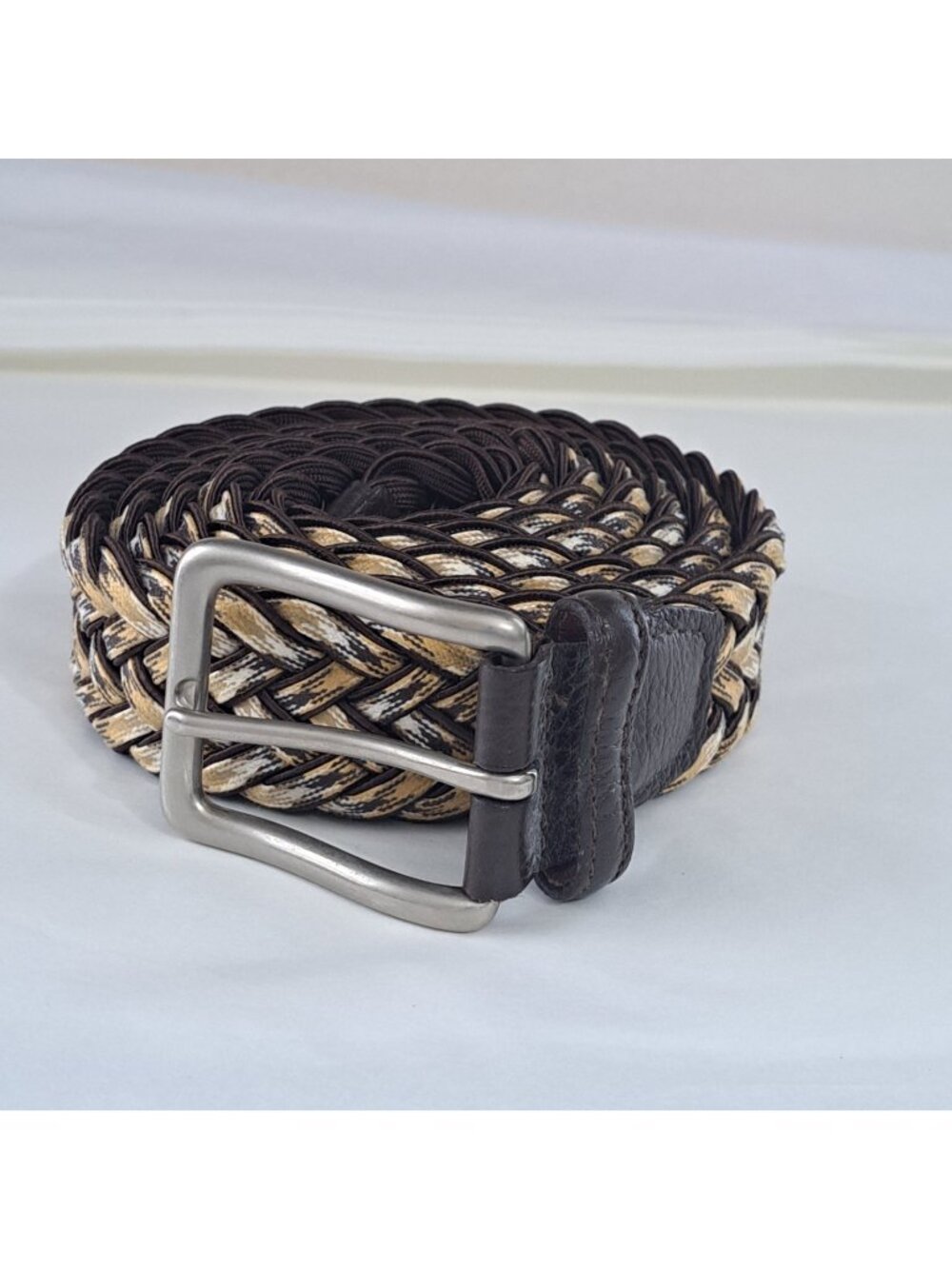 Torino Men's 52" Woven Multicolor Reversible Belt Brown Leather Trim